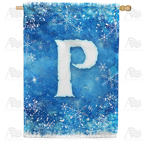 Icy Snowflakes Monogram Double Sided House Flag