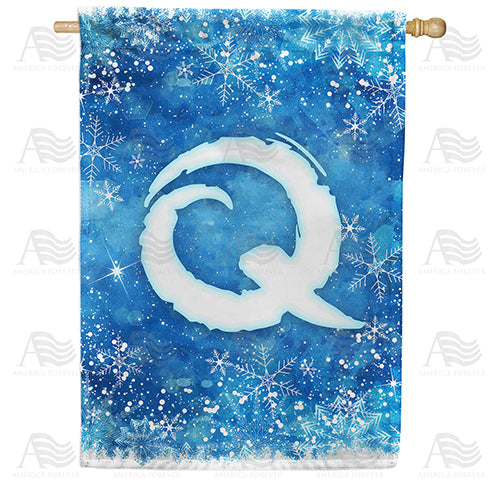 Icy Snowflakes Monogram Double Sided House Flag