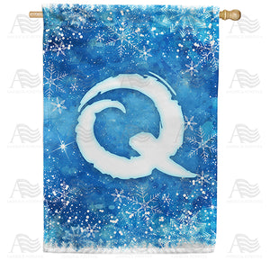 Icy Snowflakes Monogram Double Sided House Flag