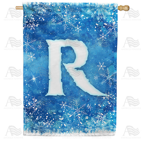 Icy Snowflakes Monogram Double Sided House Flag