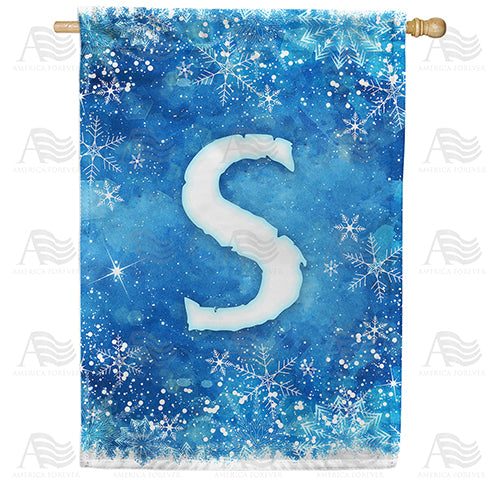 Icy Snowflakes Monogram Double Sided House Flag