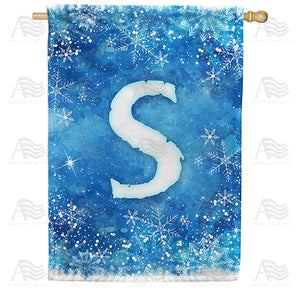 Icy Snowflakes Monogram Double Sided House Flag