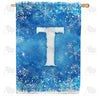 Icy Snowflakes Monogram Double Sided House Flag