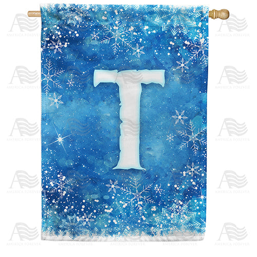 Icy Snowflakes Monogram Double Sided House Flag