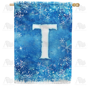 Icy Snowflakes Monogram Double Sided House Flag