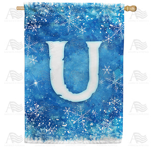 Icy Snowflakes Monogram Double Sided House Flag