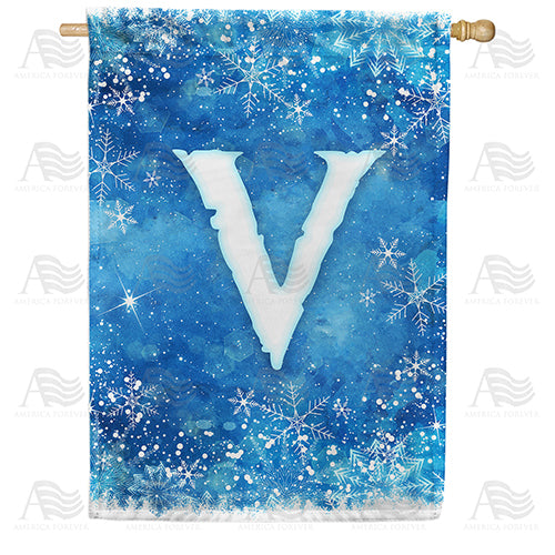 Icy Snowflakes Monogram Double Sided House Flag