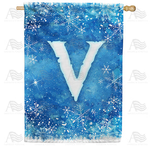 Icy Snowflakes Monogram Double Sided House Flag