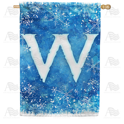 Icy Snowflakes Monogram Double Sided House Flag