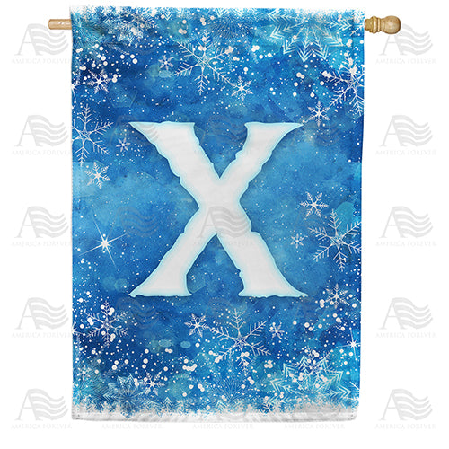 Icy Snowflakes Monogram Double Sided House Flag