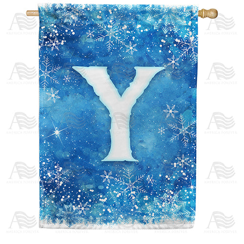 Icy Snowflakes Monogram Double Sided House Flag