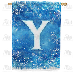 Icy Snowflakes Monogram Double Sided House Flag
