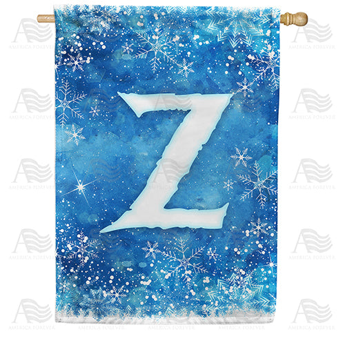 Icy Snowflakes Monogram Double Sided House Flag