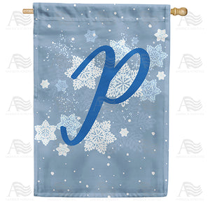 Blue Winter Monogram Double Sided House Flag