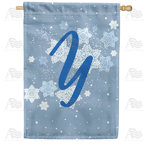 Blue Winter Monogram Double Sided House Flag