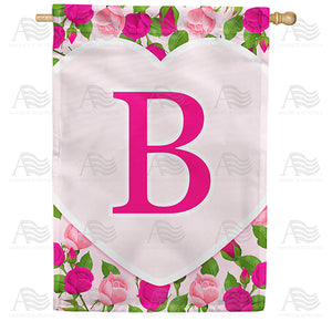 Pink Roses Monogram Double Sided House Flag