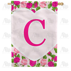 Pink Roses Monogram Double Sided House Flag