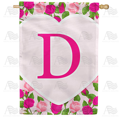 Pink Roses Monogram Double Sided House Flag