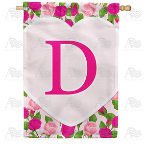 Pink Roses Monogram Double Sided House Flag