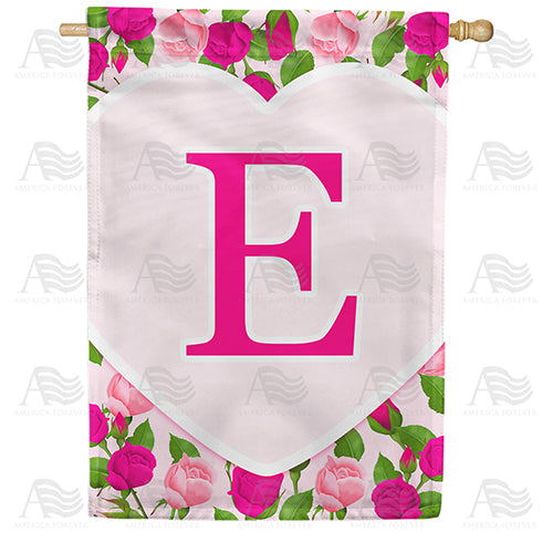 Pink Roses Monogram Double Sided House Flag