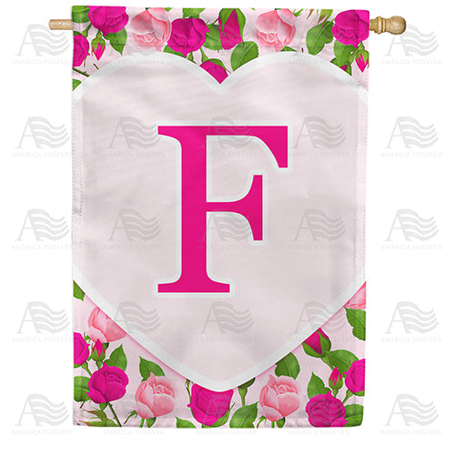 Pink Roses Monogram Double Sided House Flag