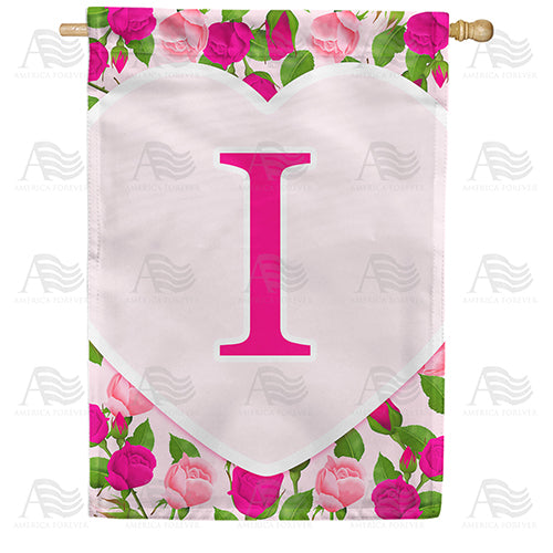 Pink Roses Monogram Double Sided House Flag