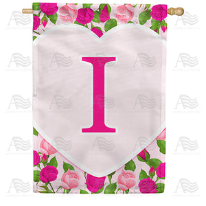Pink Roses Monogram Double Sided House Flag