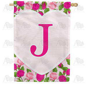 Pink Roses Monogram Double Sided House Flag