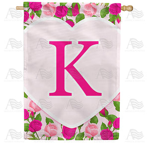 Pink Roses Monogram Double Sided House Flag
