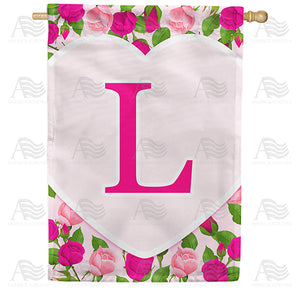 Pink Roses Monogram Double Sided House Flag
