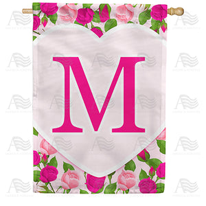 Pink Roses Monogram Double Sided House Flag