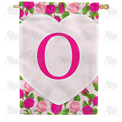 Pink Roses Monogram Double Sided House Flag