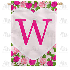 Pink Roses Monogram Double Sided House Flag