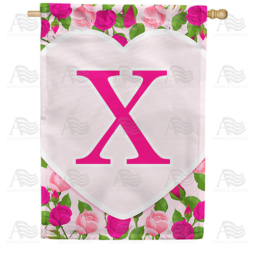 Pink Roses Monogram Double Sided House Flag