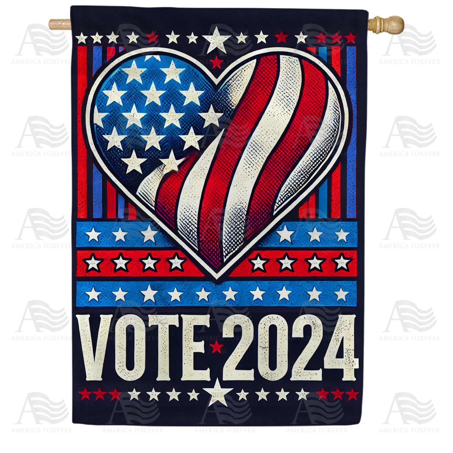 Vote 2024 Patriotic Heart Double Sided House Flag