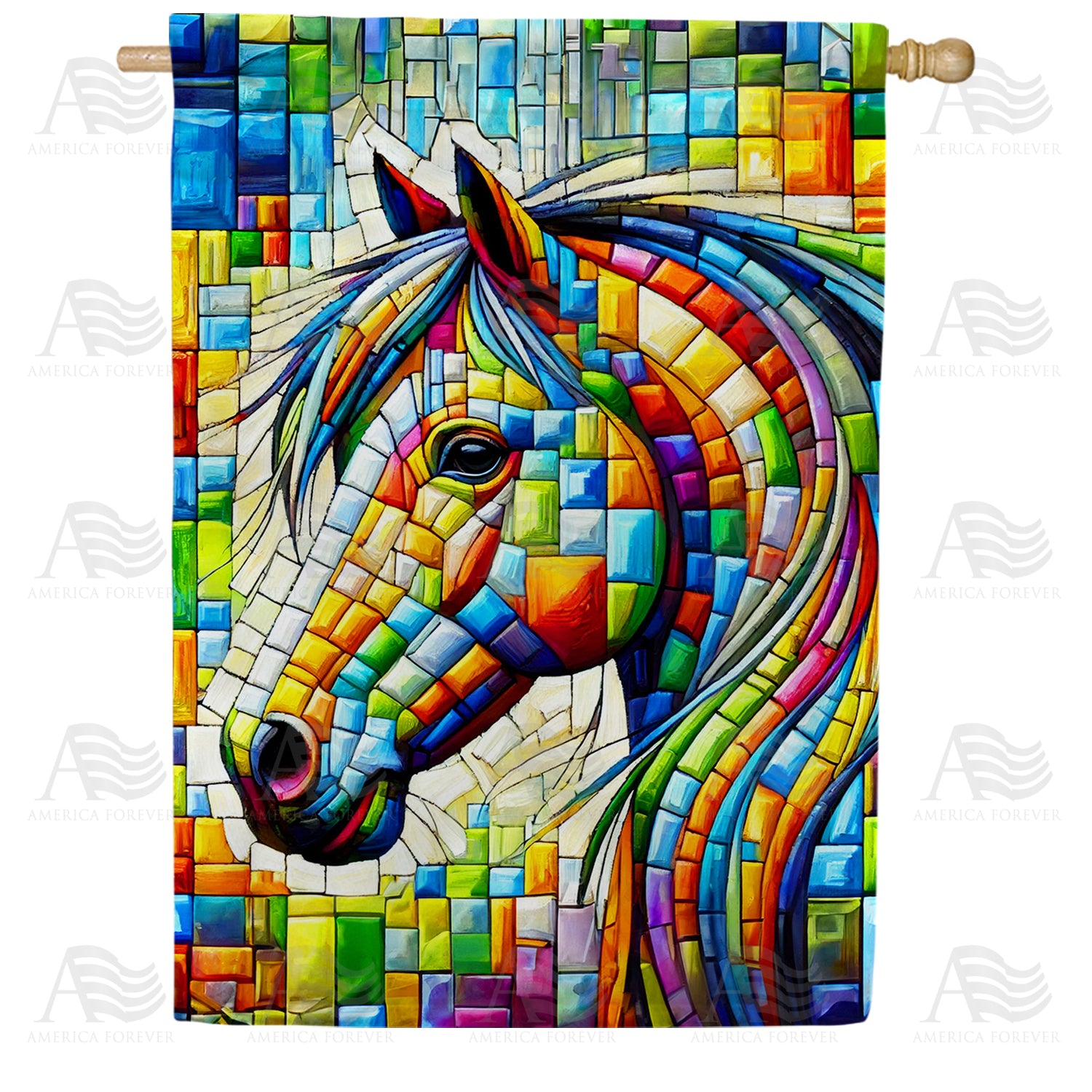 Colorful Mosaic Horse Double Sided House Flag