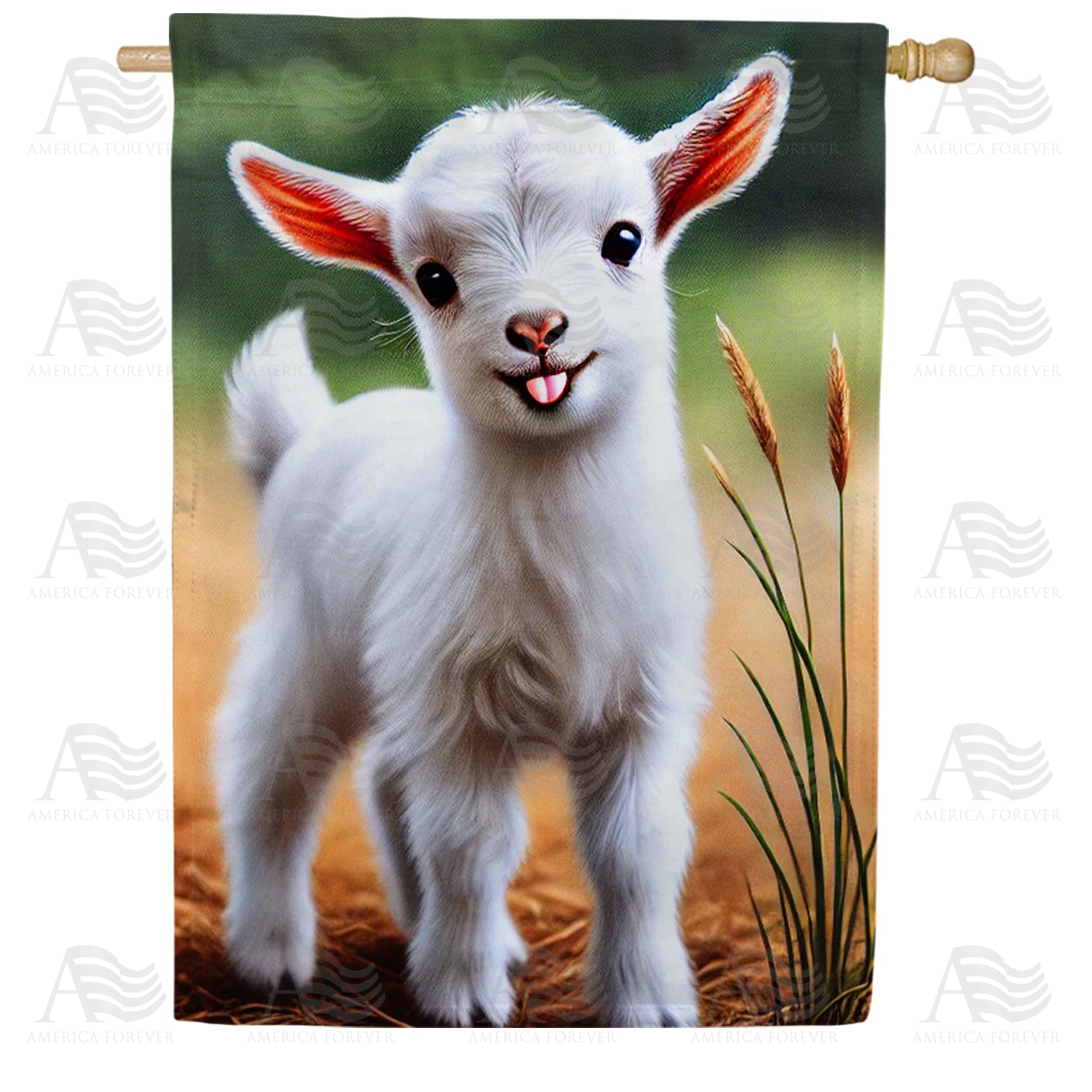 Smiling Baby Goat Double Sided House Flag