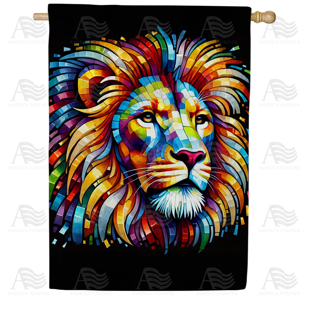 Colorful Mosaic Lion Double Sided House Flag