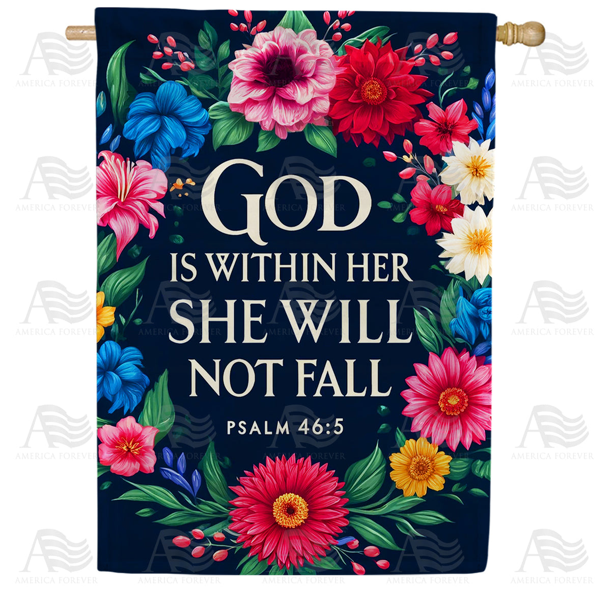 God Is Within Her Flag Floral Double Sided House Flag