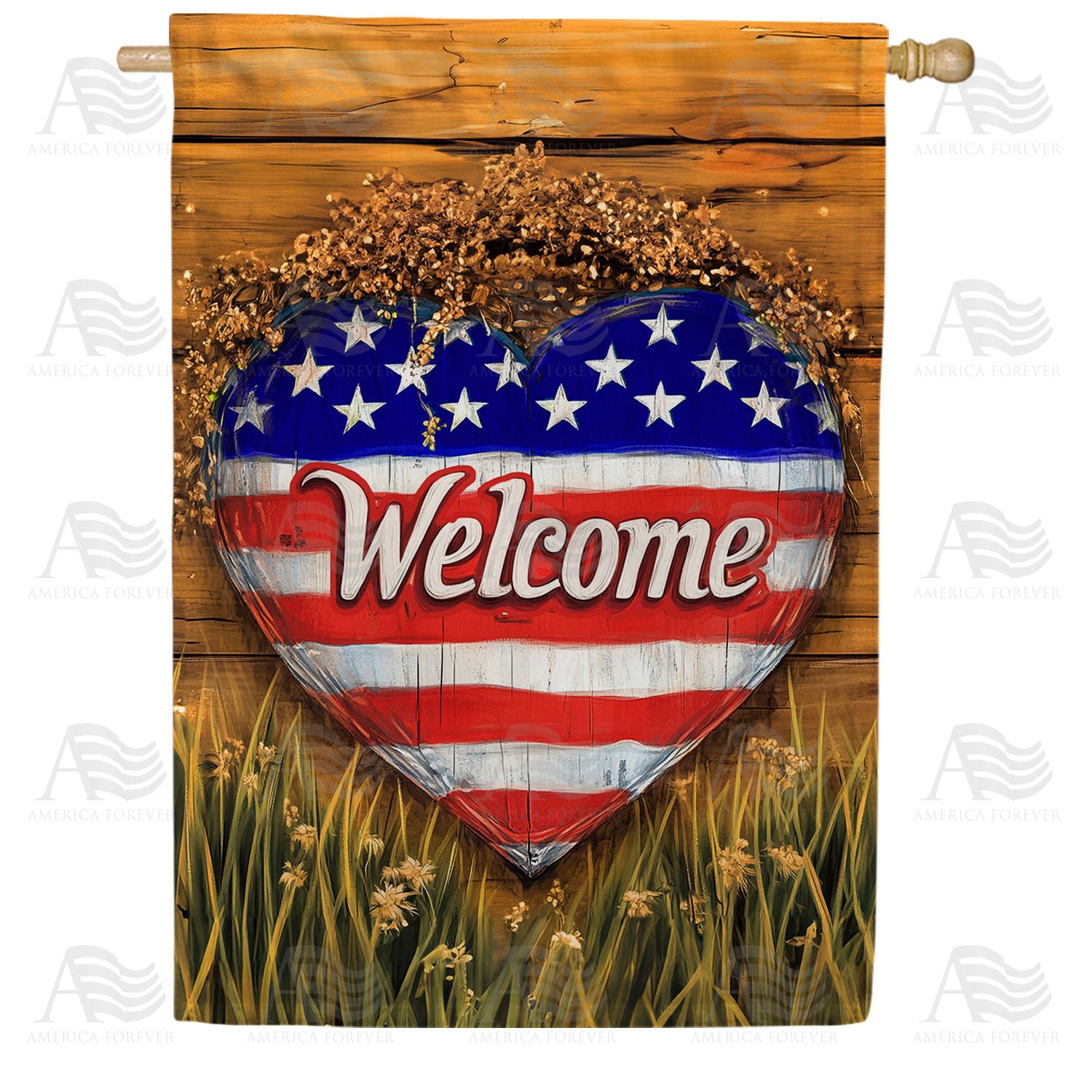 Patriotic Heart Welcome Double Sided House Flag