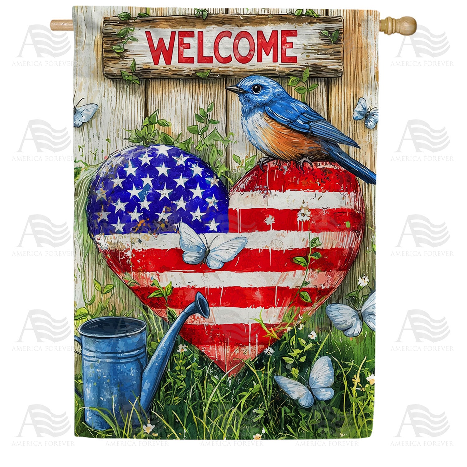 Patriotic Bluebird Welcome Double Sided House Flag