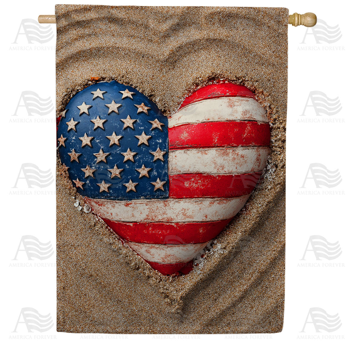 Patriotic Beach Heart Double Sided House Flag