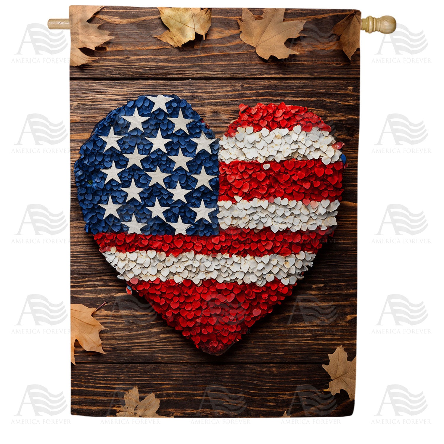 Patriotic Petal Heart Double Sided House Flag