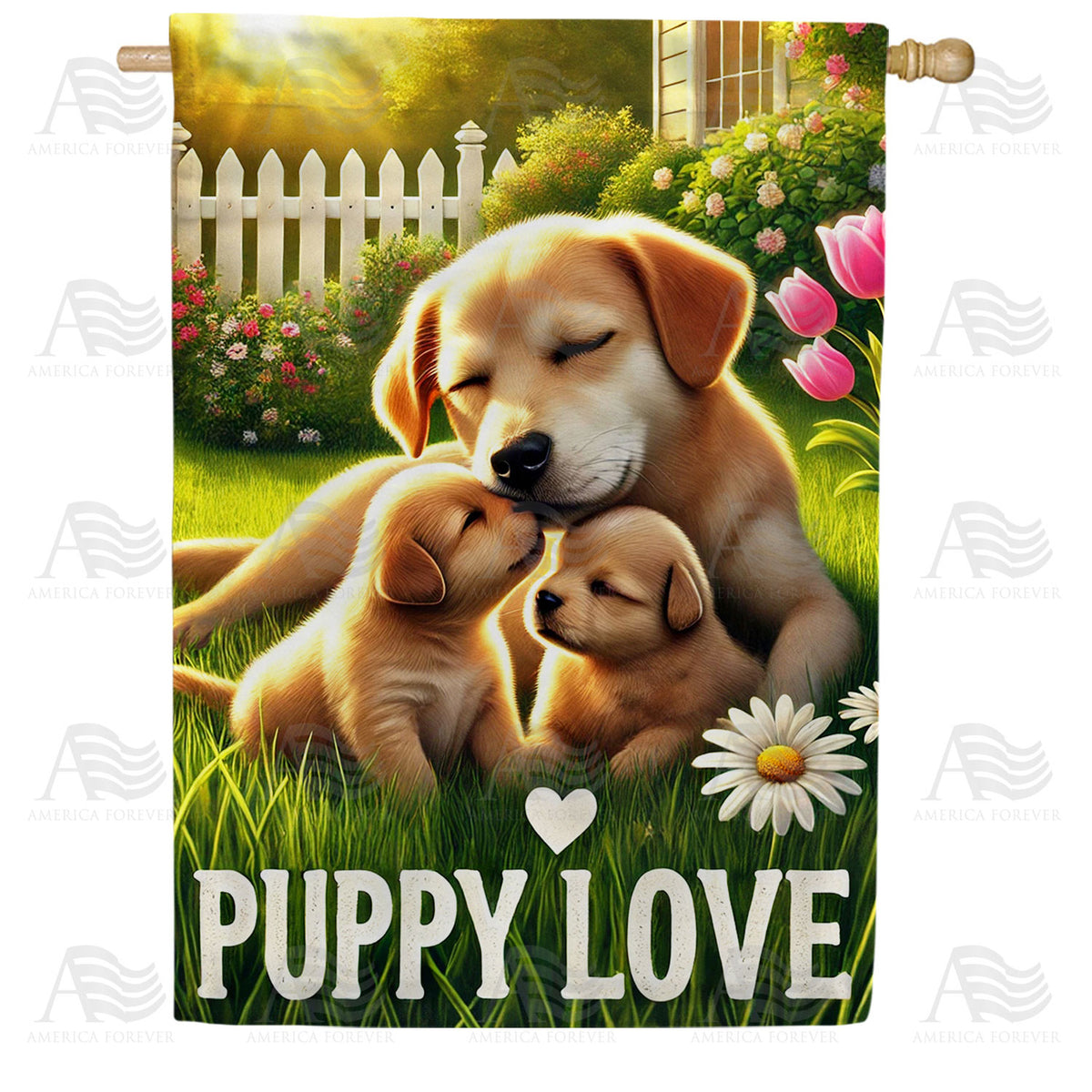 Puppy Love Family Double Sided House Flag