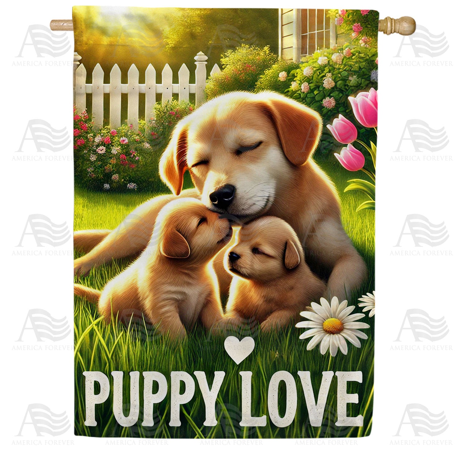 Puppy Love Family Double Sided House Flag