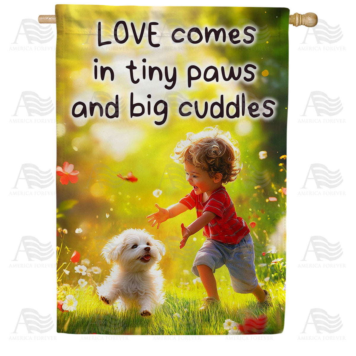 Love Tiny Paws Big Cuddles Double Sided House Flag