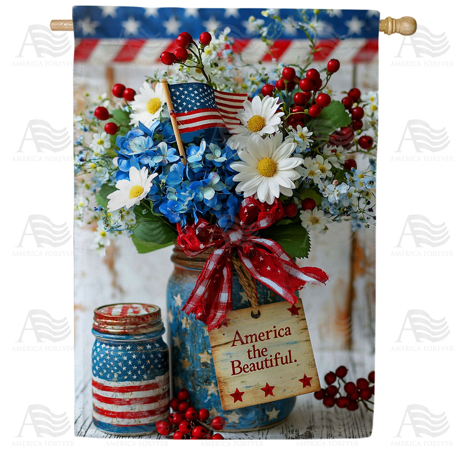 America the Beautiful Mason Jar Double Sided House Flag