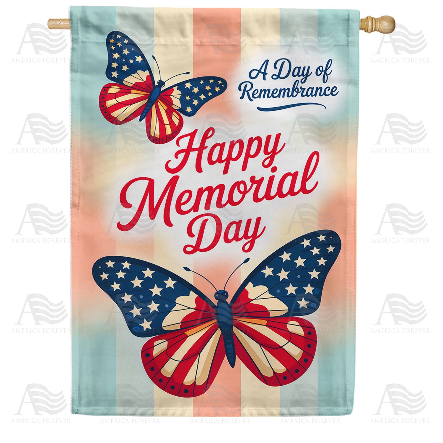 Happy Memorial Day Butterflies Watercolor Double Sided House Flag