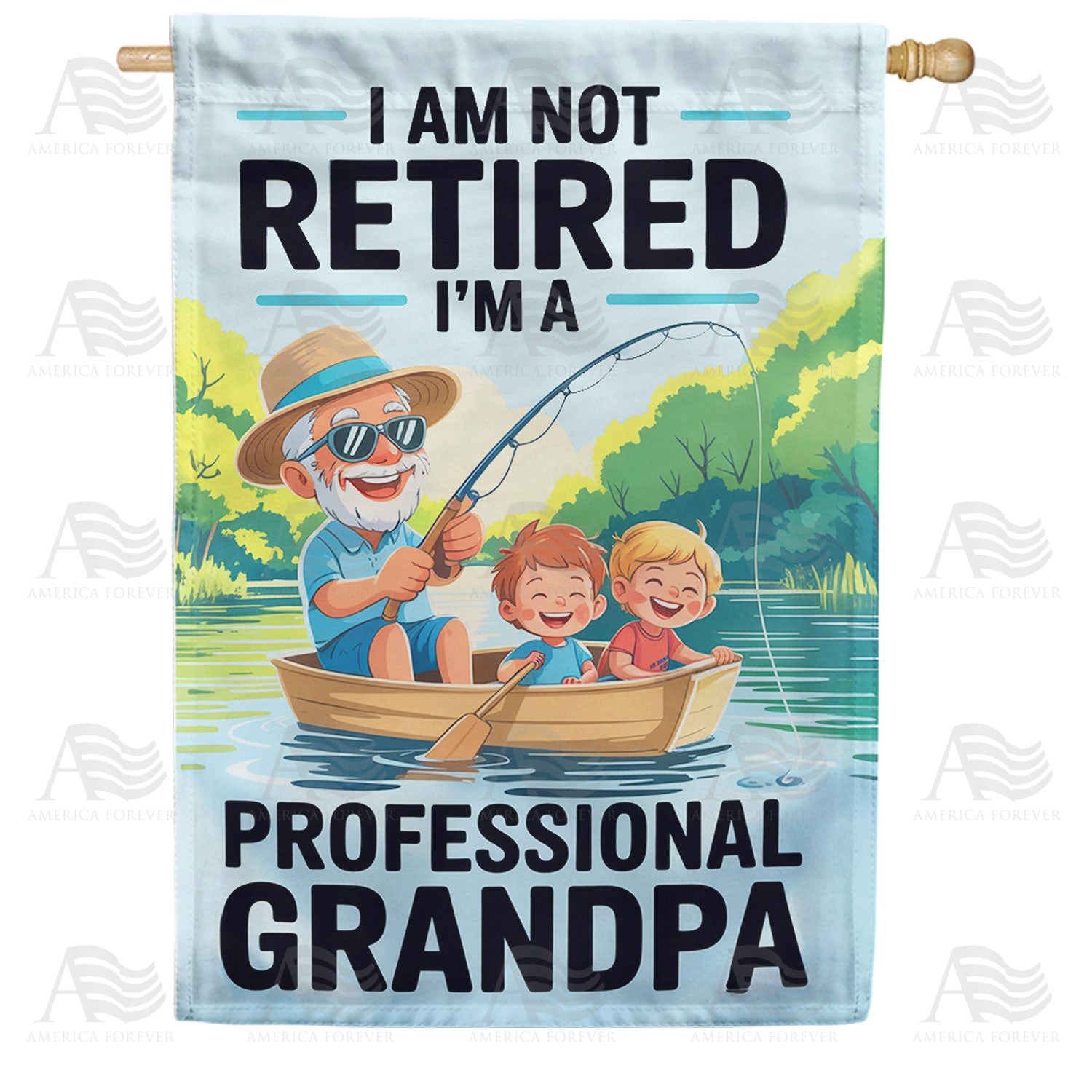 Professional Grandpa Fishing with Grandkids Double Sided House Flag