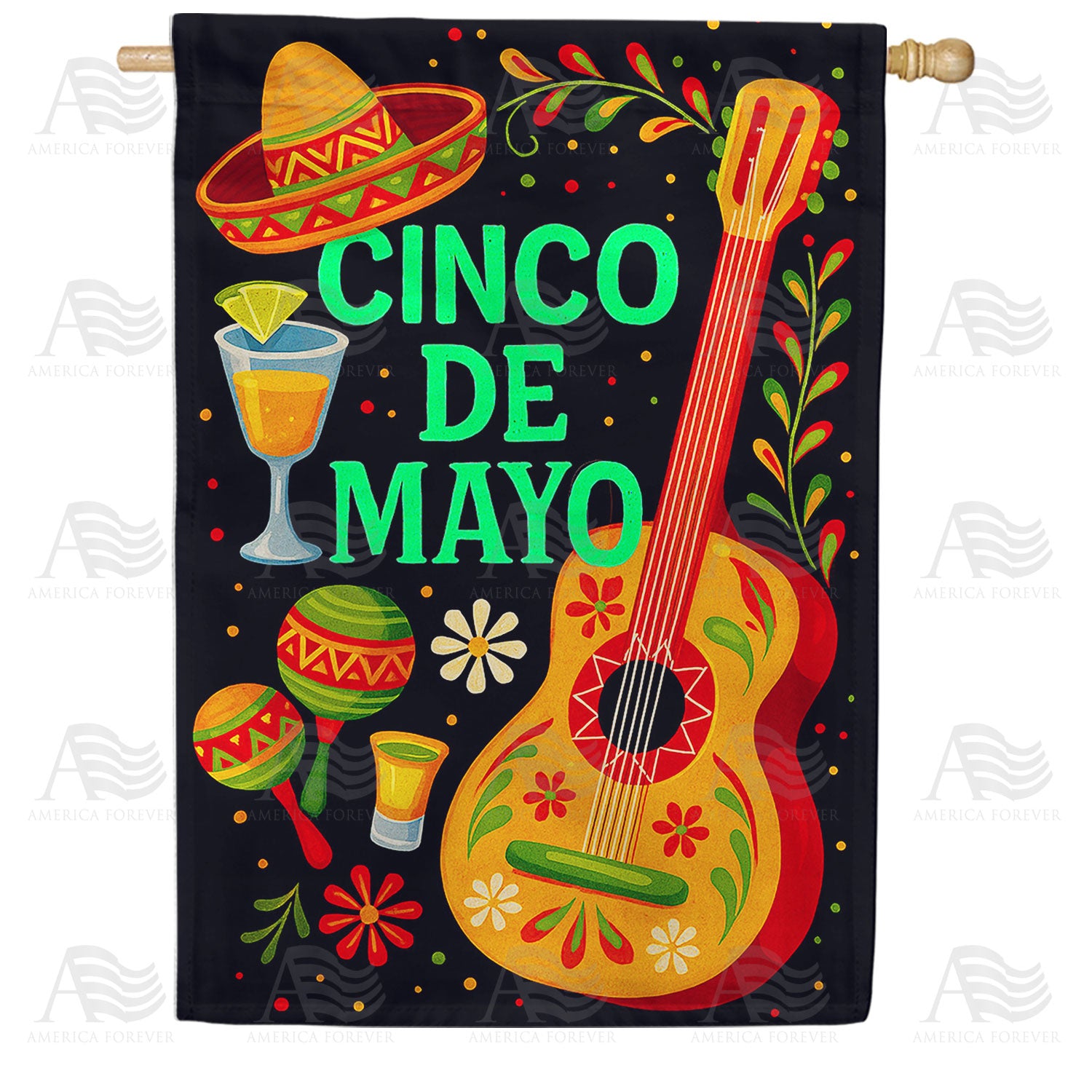 Cinco de Mayo Guitar Margarita Fiesta Double Sided House Flag